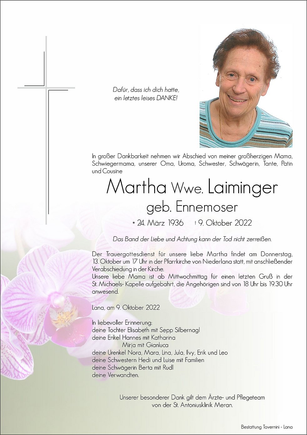 Martha Wwe. Laiminger aus Lana - TrauerHilfe.it - das Südtiroler ...