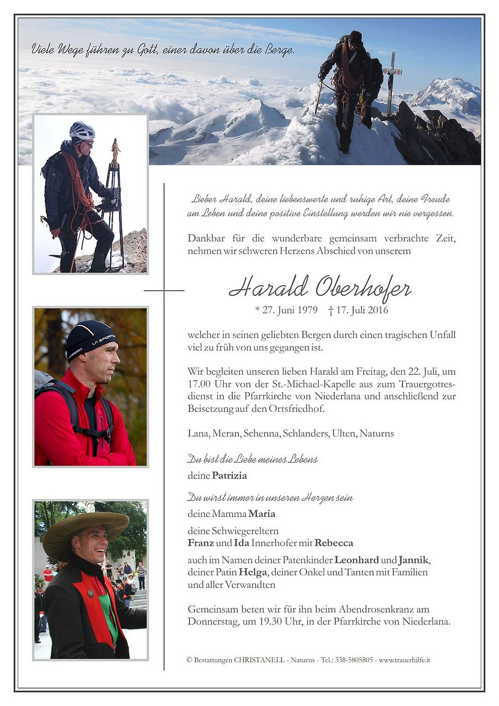 Harald Oberhofer aus Lana TrauerHilfe.it das Südtiroler Gedenkportal
