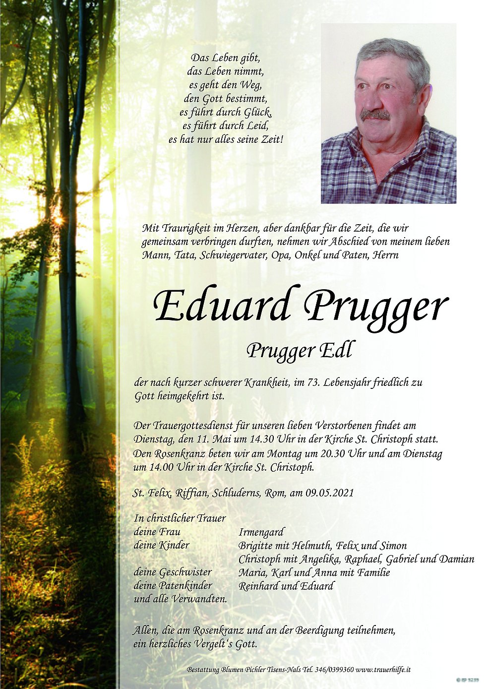 Eduard Prugger aus Unsere Liebe Frau im WaldeSt. Felix TrauerHilfe