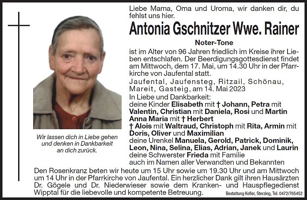 Antonia Gschnitzer aus Ratschings TrauerHilfe.it das Südtiroler