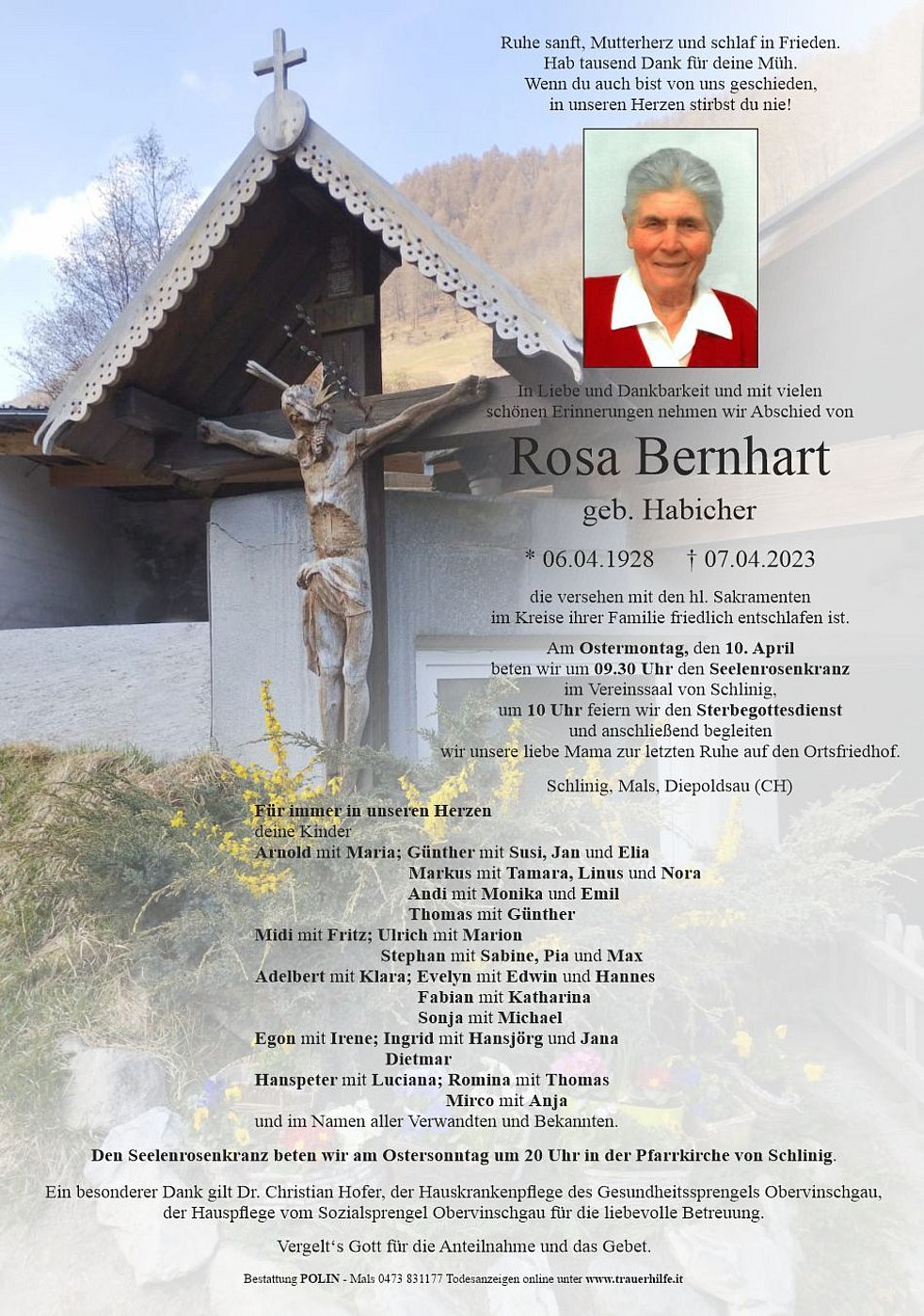 Rosa Bernhart aus Mals TrauerHilfe.it das Südtiroler Gedenkportal