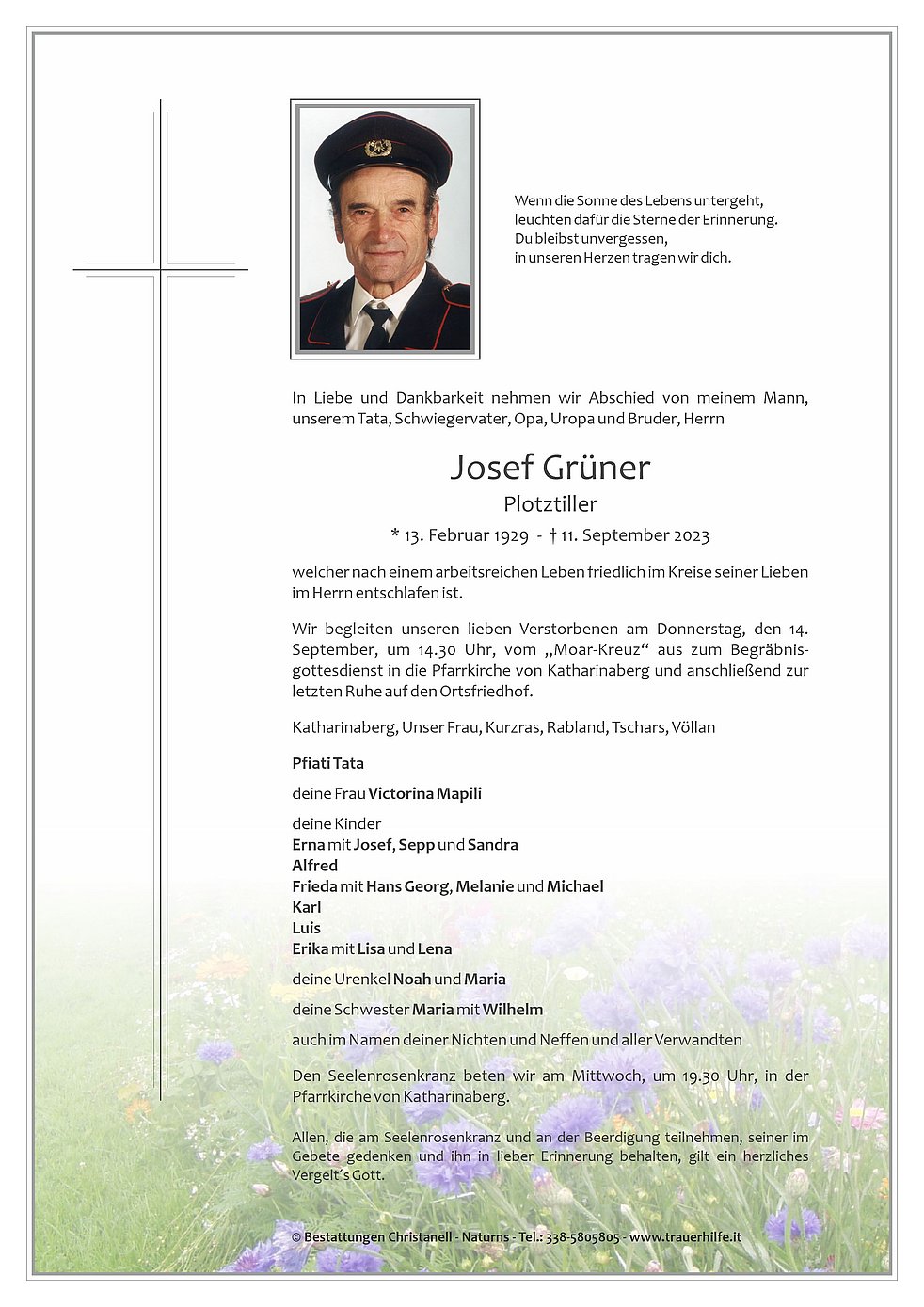 Josef Grüner aus Schnals TrauerHilfe.it das Südtiroler Gedenkportal