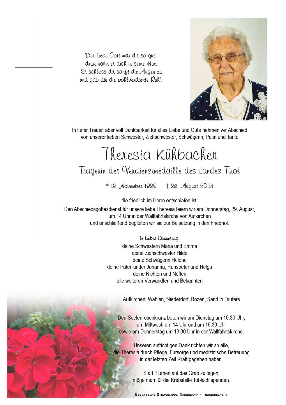 Theresia Kühbacher aus Toblach - TrauerHilfe.it - das Südtiroler ...