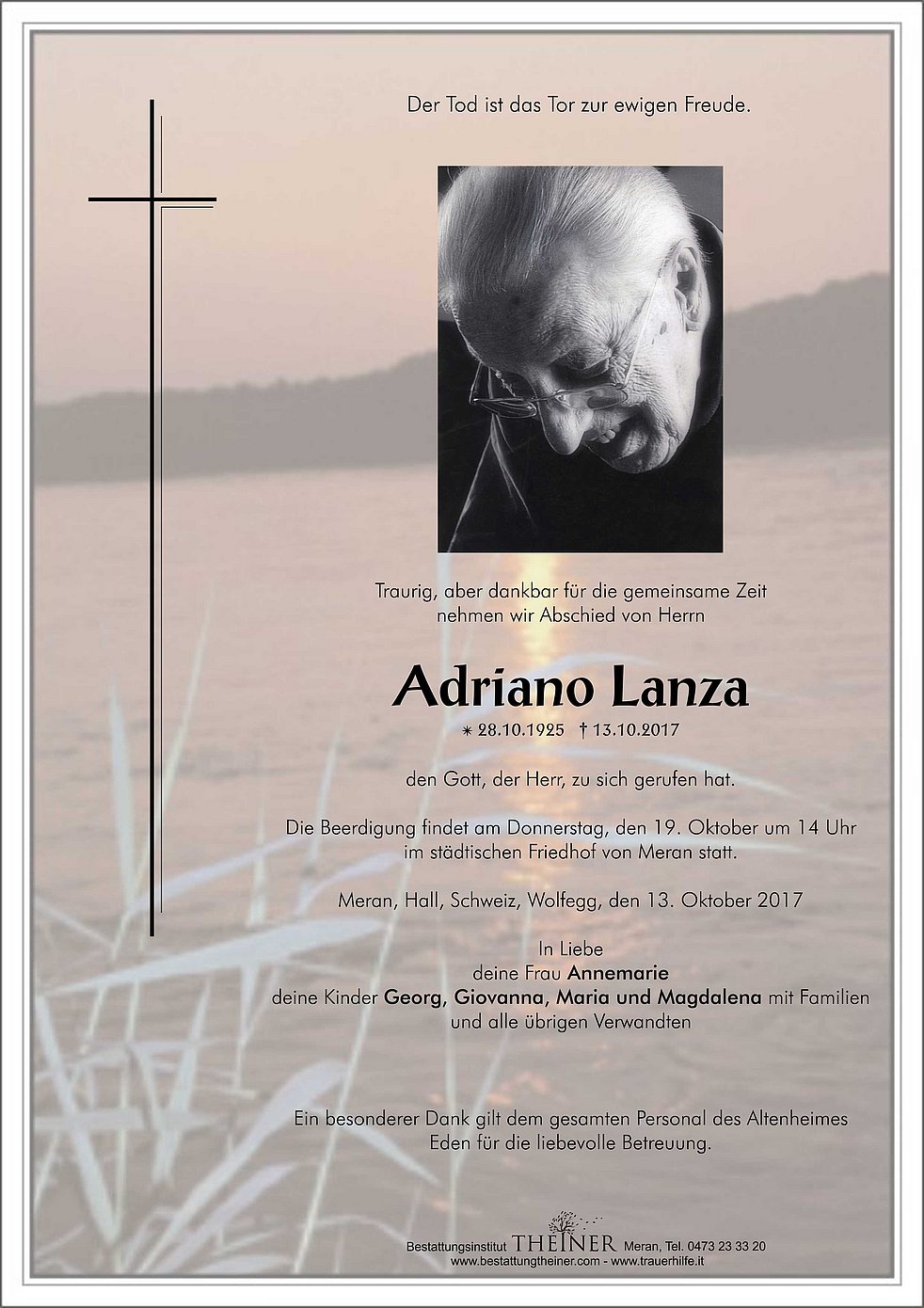 Adriano Lanza aus Meran TrauerHilfe.it das Südtiroler Gedenkportal