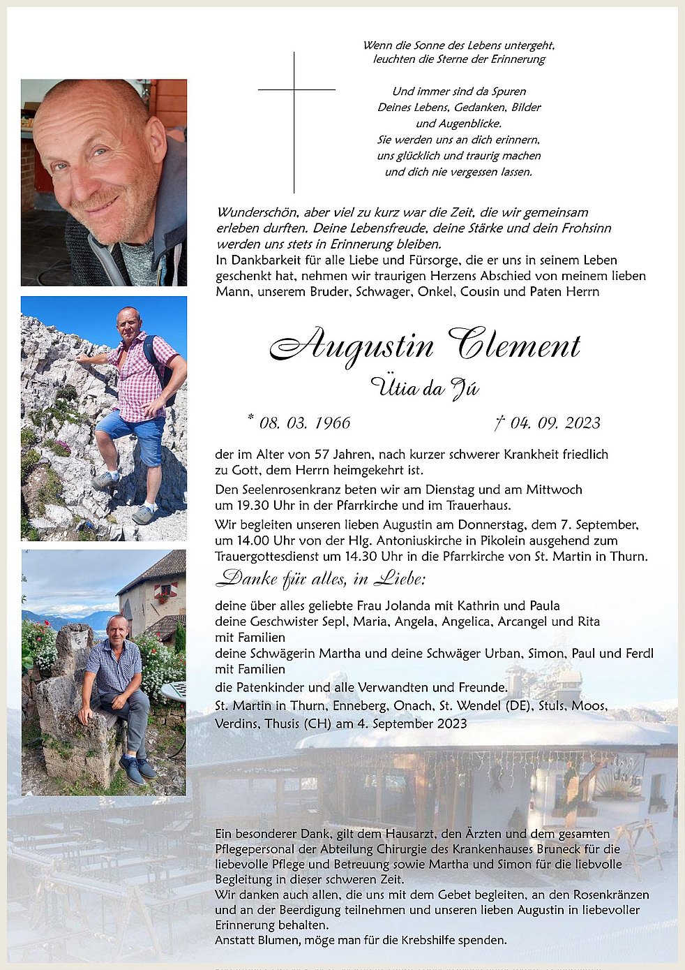 Augustin Clement aus St. Martin in Thurn TrauerHilfe.it das