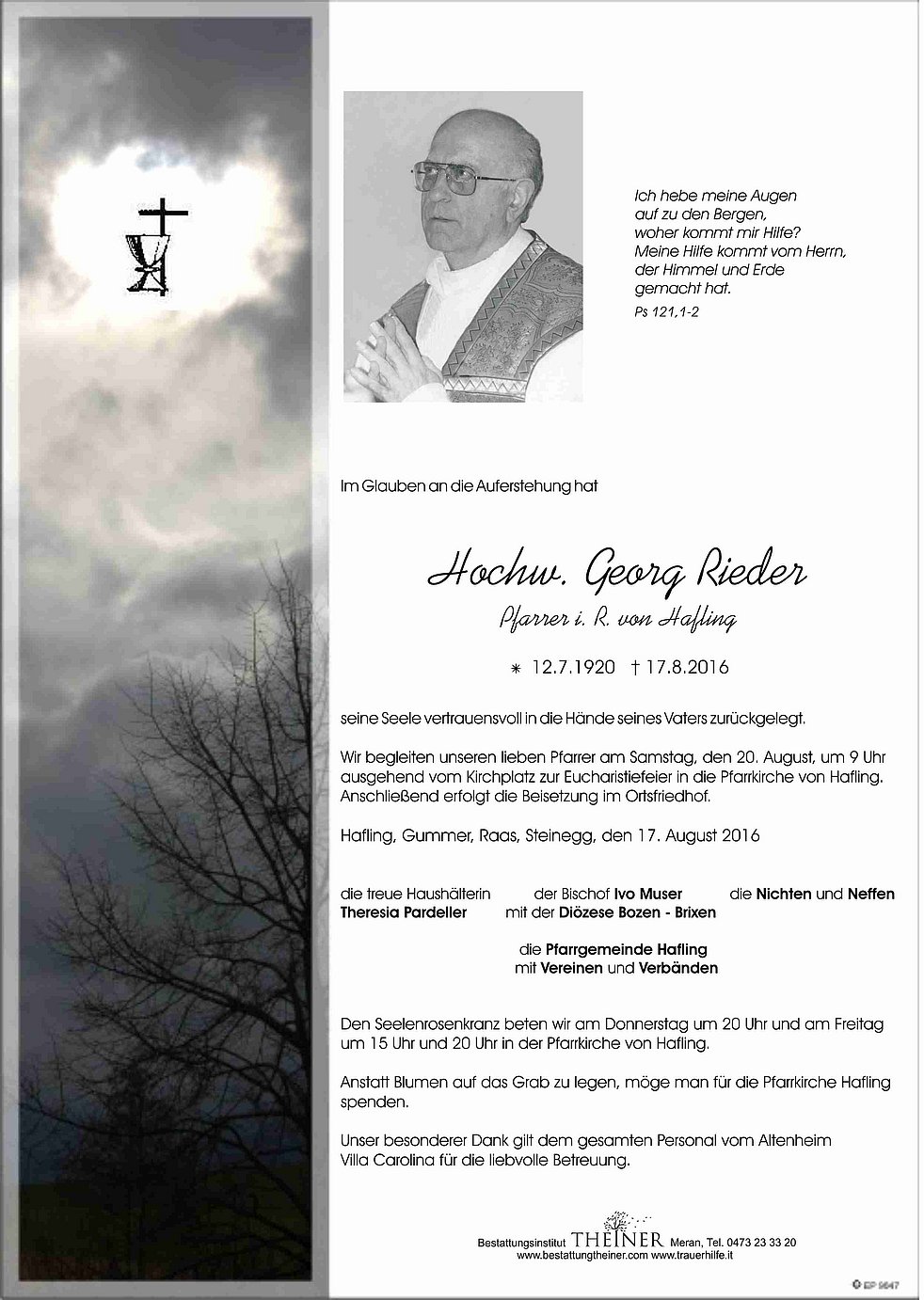 Georg Rieder Hochw. Georg Rieder aus Hafling - TrauerHilfe.it - das Südtiroler ...
