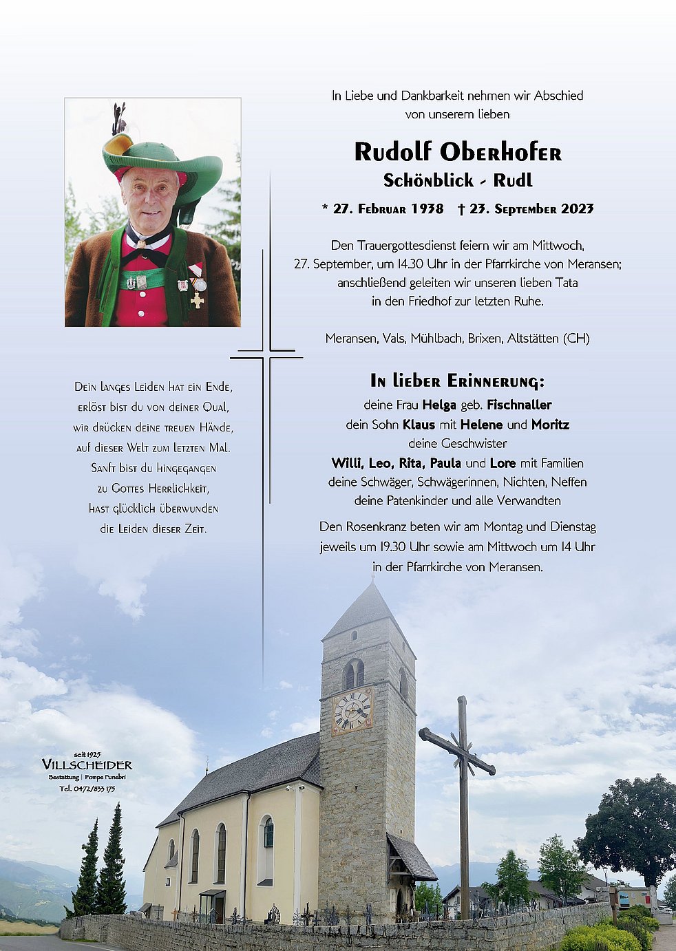 Rudolf Oberhofer aus Mühlbach TrauerHilfe.it das Südtiroler