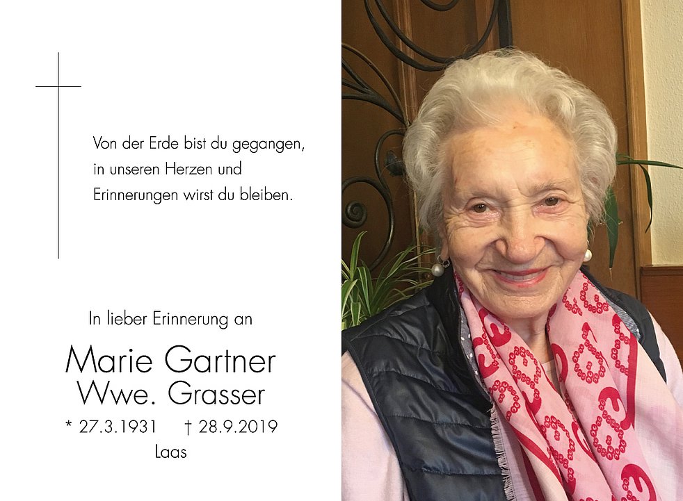 Marie Gartner aus Laas TrauerHilfe.it das Südtiroler Gedenkportal