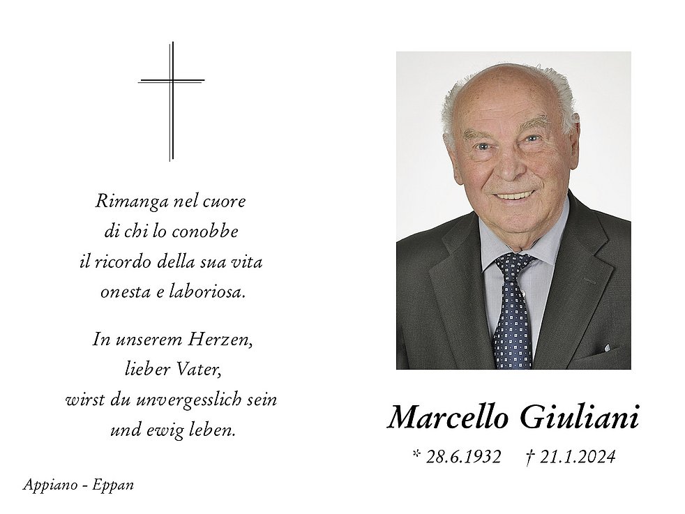 Marcello Giuliani aus Eppan a. d. W. TrauerHilfe.it das Südtiroler