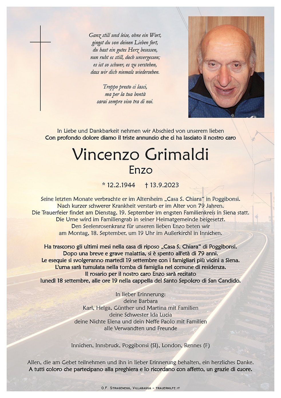 Vincenzo Grimaldi aus außerhalb Südtirol TrauerHilfe.it das