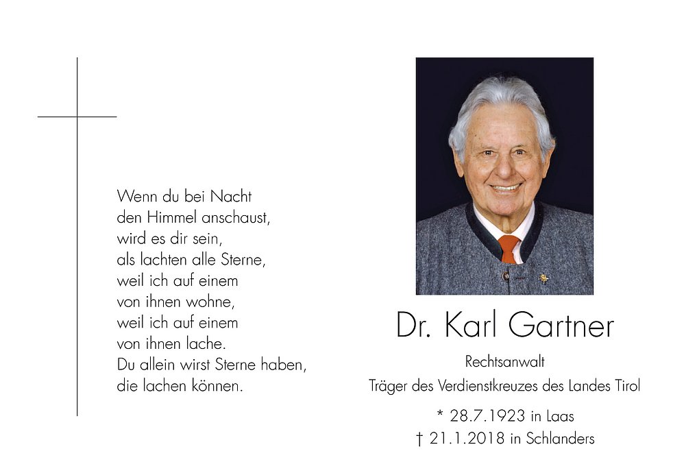 Dr. Karl Gartner aus Schlanders TrauerHilfe.it das Südtiroler