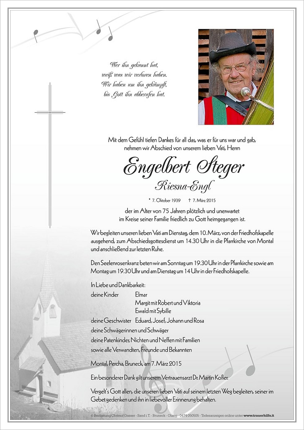 Engelbert Steger aus St. Lorenzen TrauerHilfe.it das Südtiroler