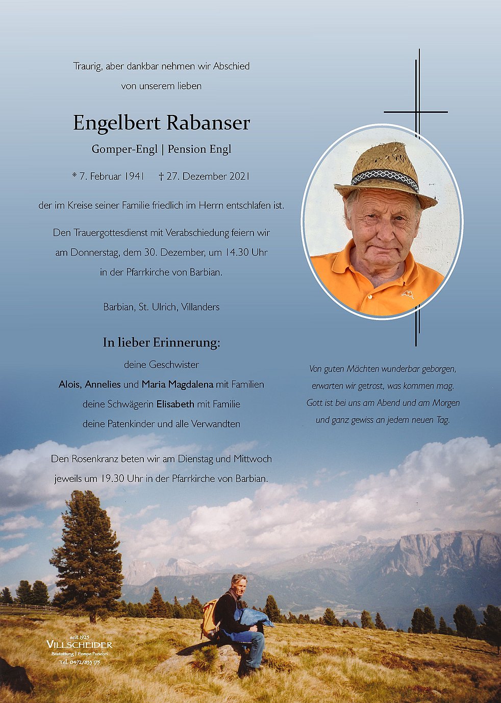 Engelbert Rabanser aus Barbian TrauerHilfe.it das Südtiroler