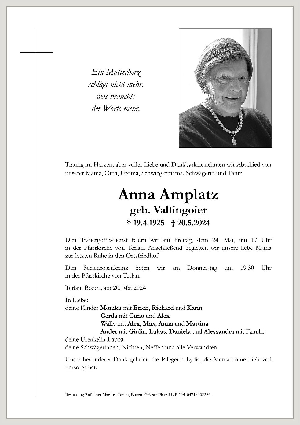 Anna Valtingoier aus Terlan TrauerHilfe.it das Südtiroler Gedenkportal