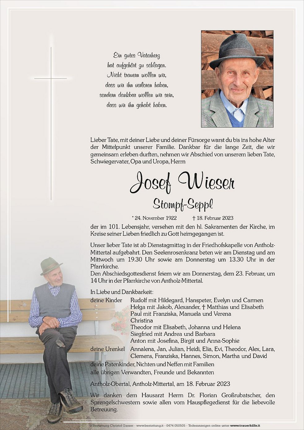 Josef Wieser aus RasenAntholz TrauerHilfe.it das Südtiroler