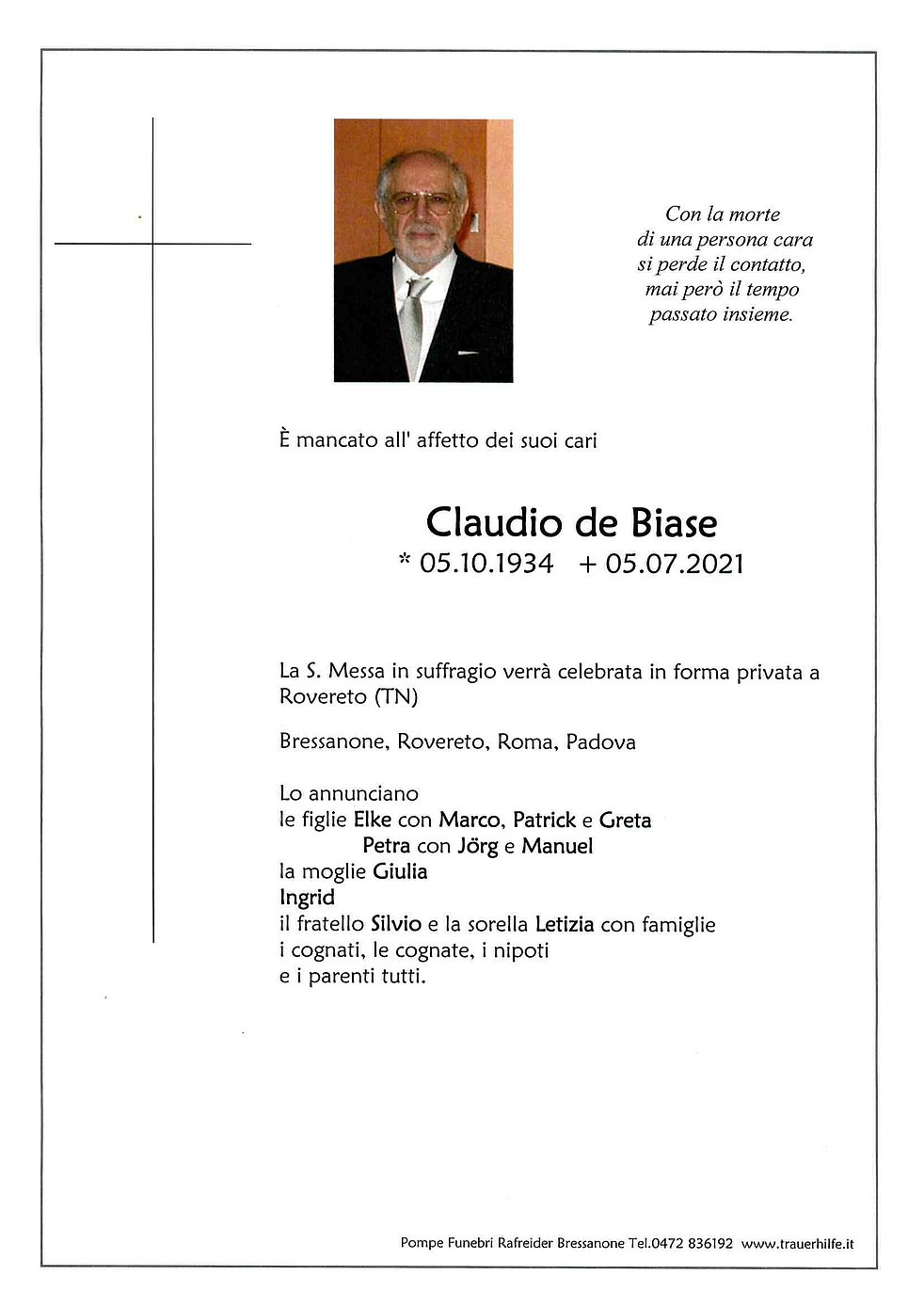 Claudio de Biase aus außerhalb Südtirol TrauerHilfe.it das